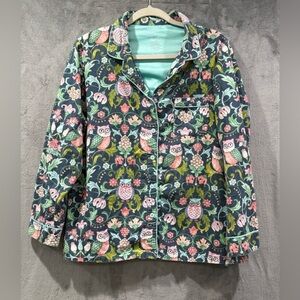 Nick & Nora Owl Print Womens Pajama Top Button-Down Size L